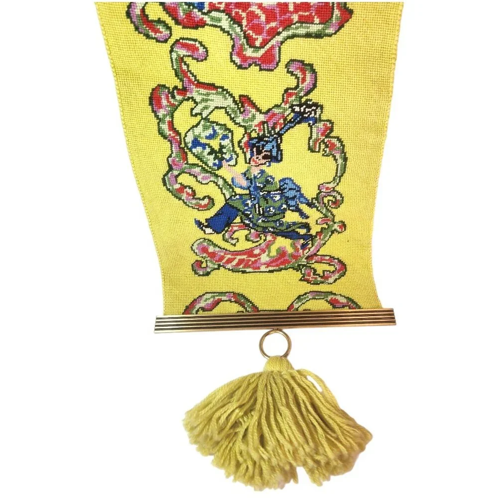 Vintage MCM Mid Century Modern Asian Inspired Needlepoint Wall Tapestry Hanging